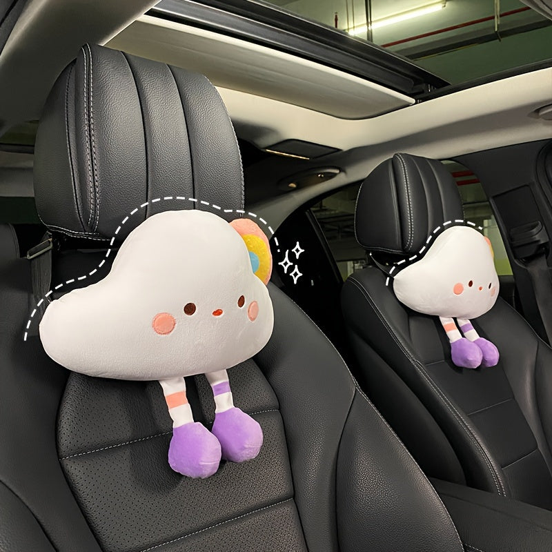 Adorable Cartoon Plush Car Headrest - Stylish Support Pillow for Comfortable Driving and Interior Decor