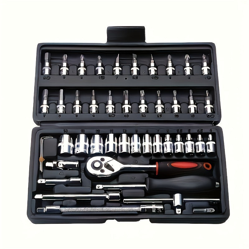 46-Piece Portable Auto & Bike Repair Tool Set - Essential DIY Maintenance Kit with Compact Carry Case for Quick Fixes