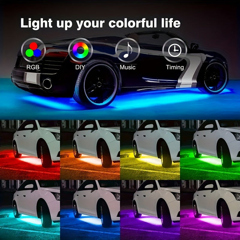 RGB Car Underglow Lighting Kit with Music Sync - 4PCS Durable Chassis Light Strips for Vehicle Ambiance Enhancement, Wireless Remote Control, 12V LED Lights for Motor Vehicles