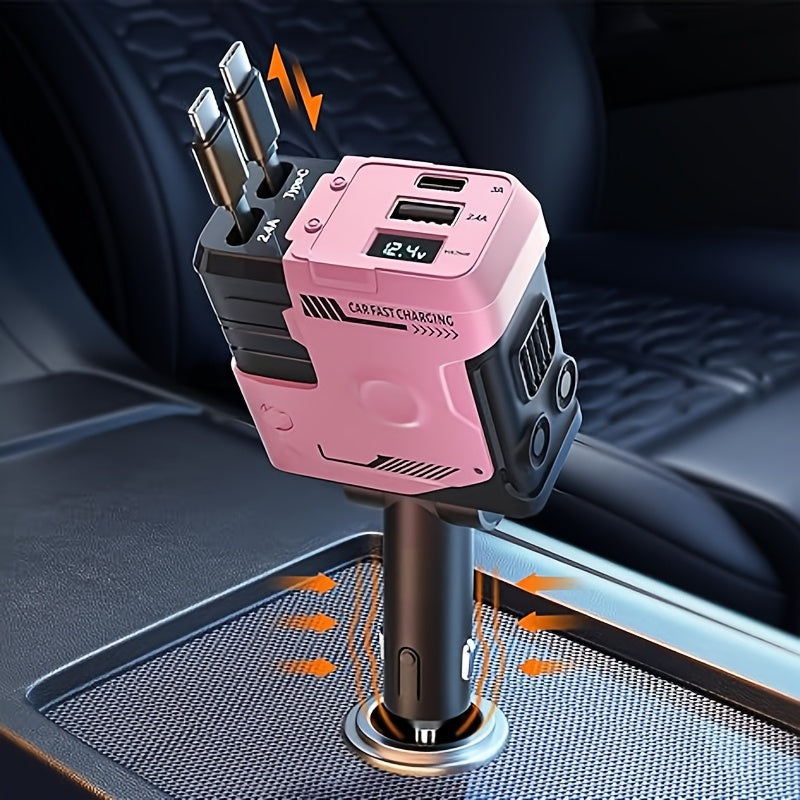 66W 4-in-1 Retractable Fast Charging Car Charger with Dual USB Ports  

Elevate your charging experience with this 66W 4-in-1 Fast Charging Car Charger. Designed for efficiency, it features a retractable 31.5-inch cable, keeping your vehicle tidy while