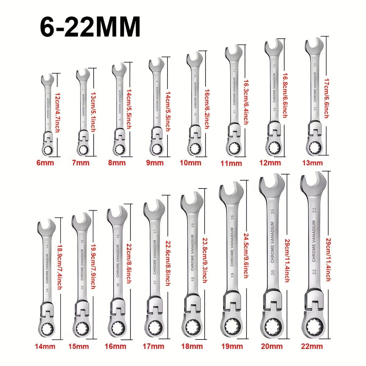 Premium Flex Head Ratchet Wrench Set - 72-Tooth Chrome Vanadium Steel Spanner Kit for Tight Space Precision Fastening