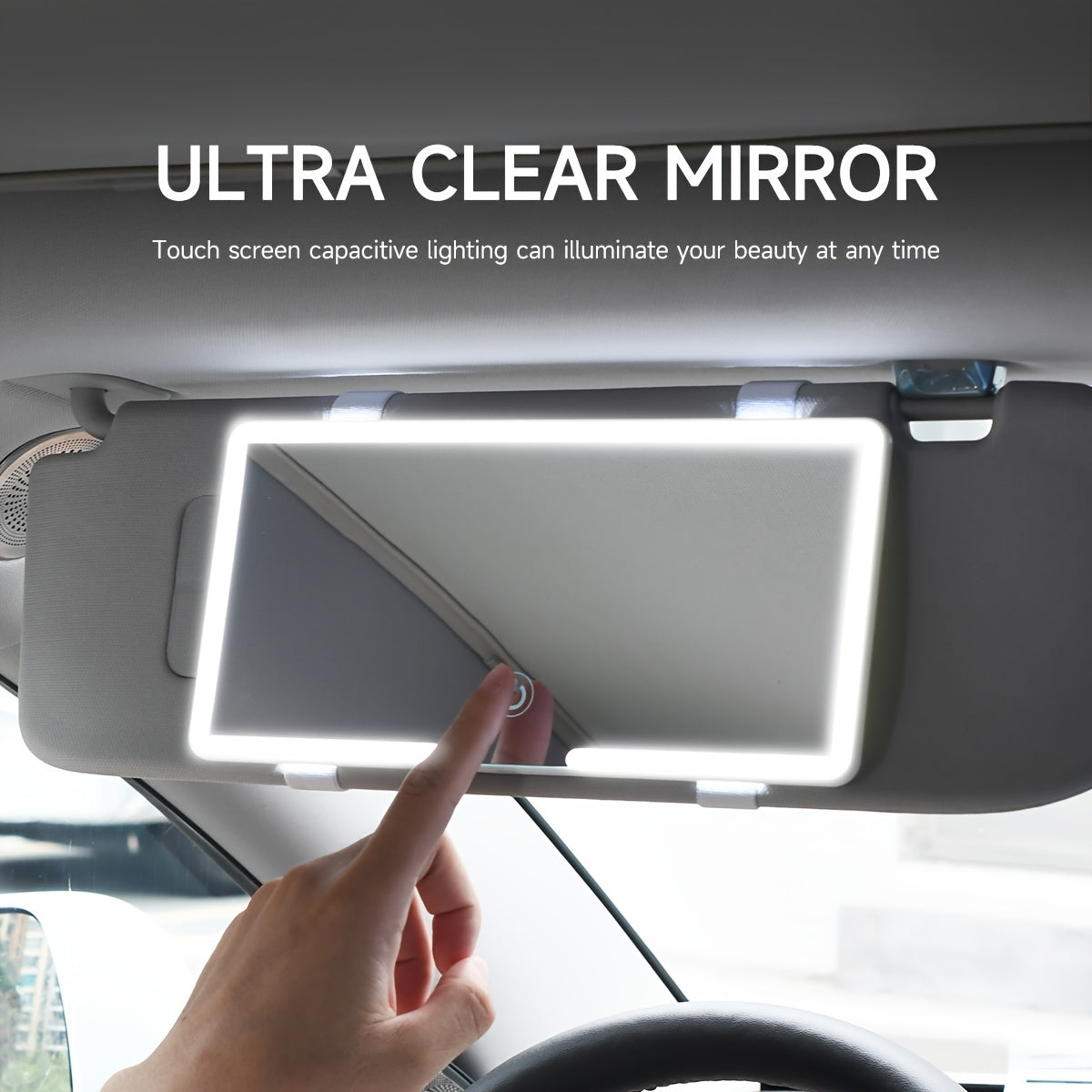 Ultra-Slim Rechargeable LED Car Makeup Mirror with Dimmable Touch Control - Perfect for On-the-Go Glam!