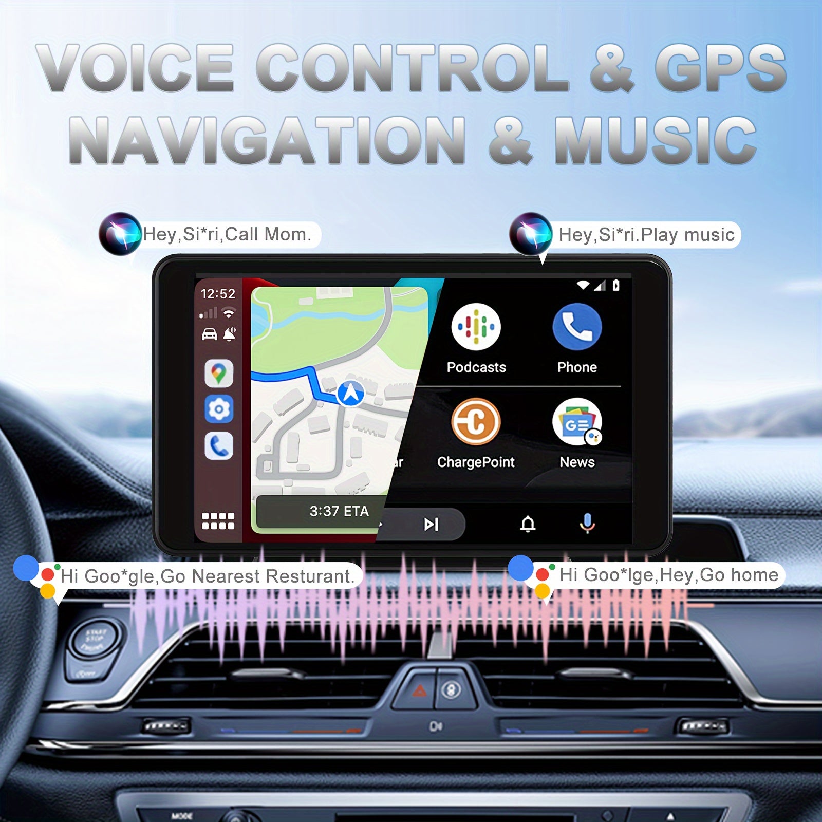 Portable 7-Inch Touch Screen Car Navigation System with Wireless CarPlay, Voice Control & Bluetooth - Universal Compatibility for All Vehicles