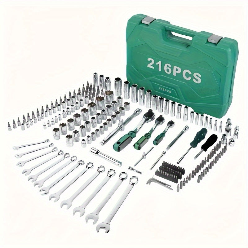 Comprehensive 216-Piece Mechanics Tool Set - Durable Chrome Vanadium Steel, Ratchet Wrench & Socket Collection for Auto Repair and DIY Projects