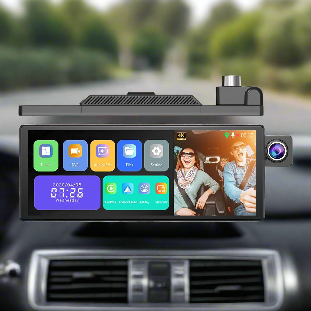 11.3" 4K Dash Cam with ADAS, Wireless CarPlay & Android Auto, 3-Channel Recording, 24-Hour Parking Monitor, and Voice Control