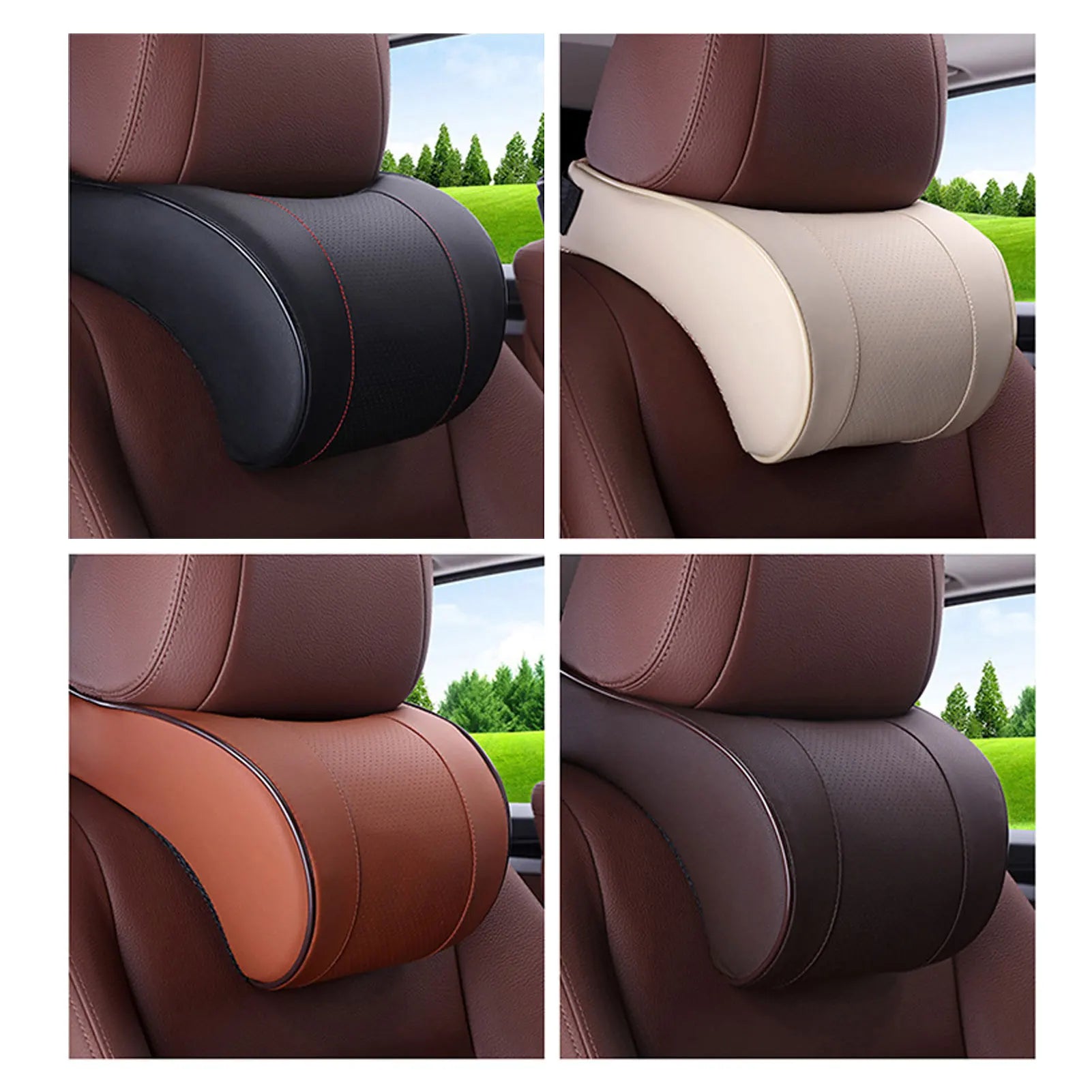 Comfort Memory Foam Car Neck Pillow – Ergonomic PU Leather Headrest Cushion for Pain Relief and Travel Support