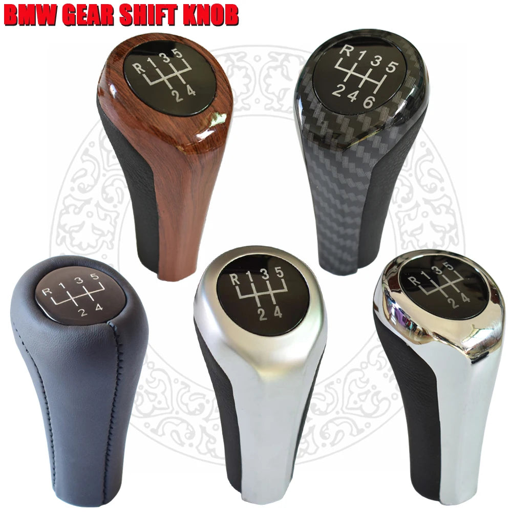 5/6 Speed Universal Car Gear Shift Knob - Ergonomic Design for BMW Compatible Models - Stylish Carbon Fiber, Leather, and ABS Finishes