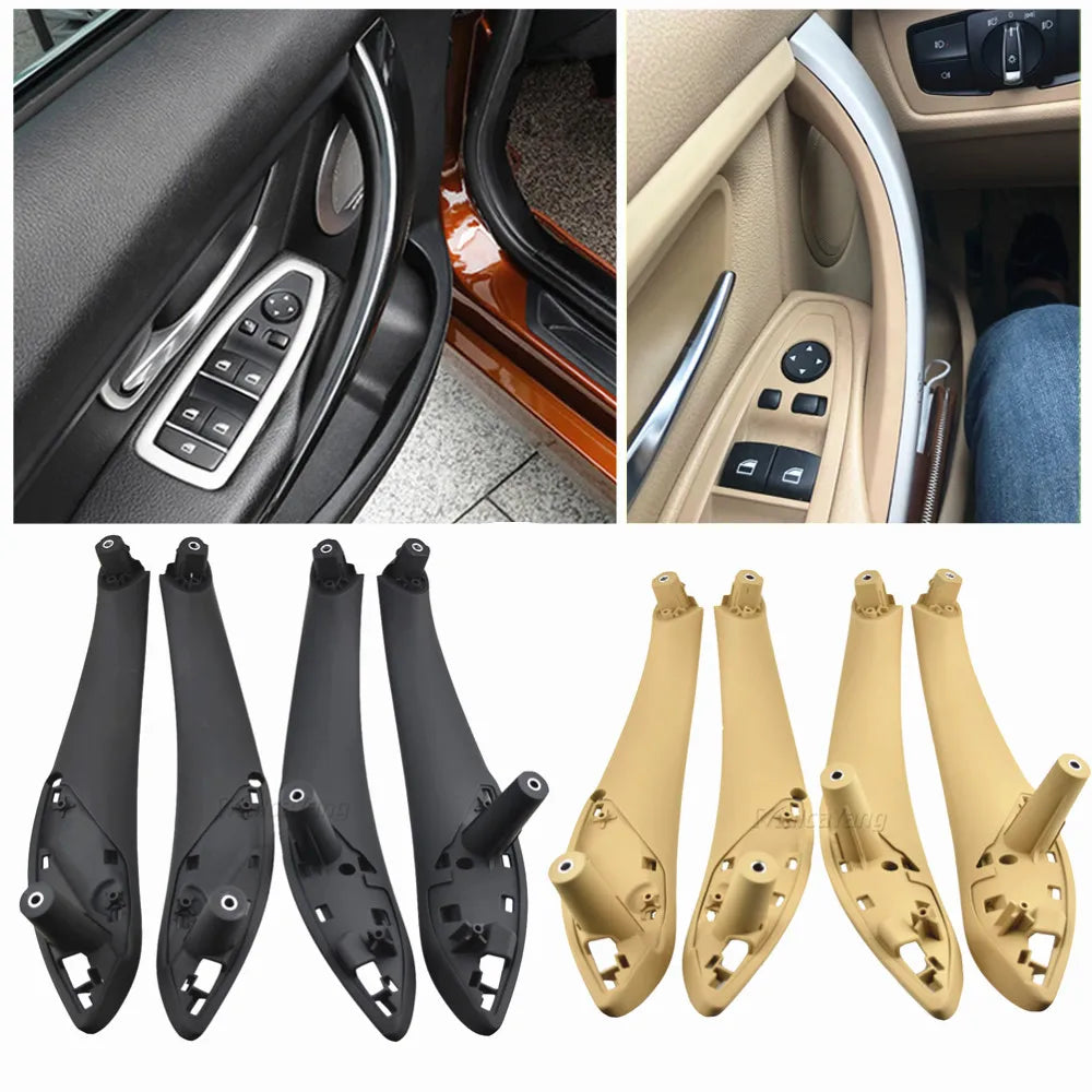 Stylish Black and Beige Interior Door Handle Trim Covers for BMW 3 Series - Left/Right Panel Replacement