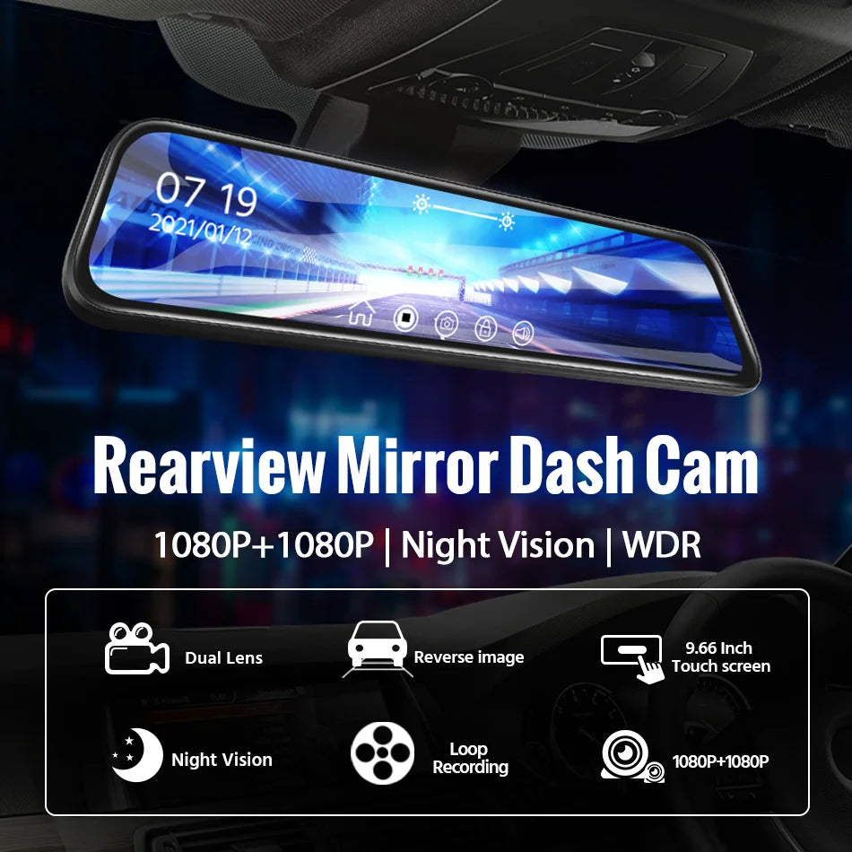 10" Full HD Dual Lens Dashcam with Touch Screen and Night Vision for Ultimate Car Safety