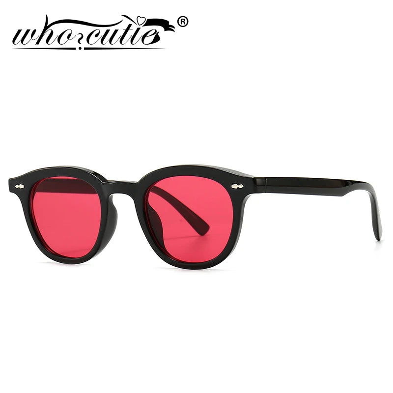 WHO CUTIE Fashion Vintage Square Sunglasses Women Brand Design Rivet Frame Red Lens Retro Acetate Sun Glasses Shades Men S380