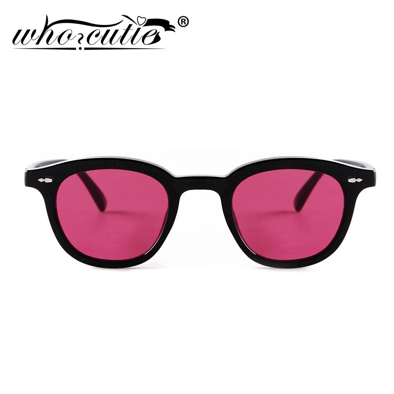 WHO CUTIE Fashion Vintage Square Sunglasses Women Brand Design Rivet Frame Red Lens Retro Acetate Sun Glasses Shades Men S380