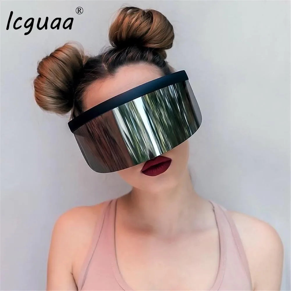 unscreen Anti-peeping Oversized Sunglasses 2019 Mirrored Mask Shape Shield Style Men Women Windproof One Large Lens Sun Glasses