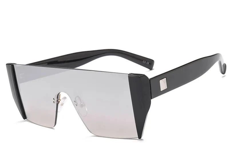 Futuristic Oversized Rimless Sunglasses for Men & Women - Designer Square Black Shades OM504