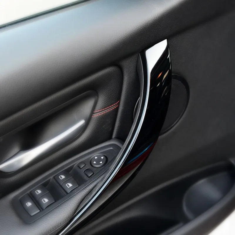 Stylish Black and Beige Interior Door Handle Trim Covers for BMW 3 Series - Left/Right Panel Replacement