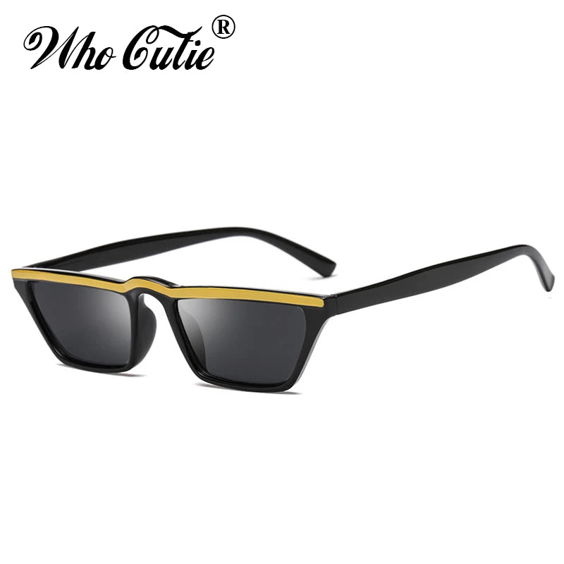 Vintage Gold Accent Cat Eye Sunglasses for Women - Narrow Rectangular Frame