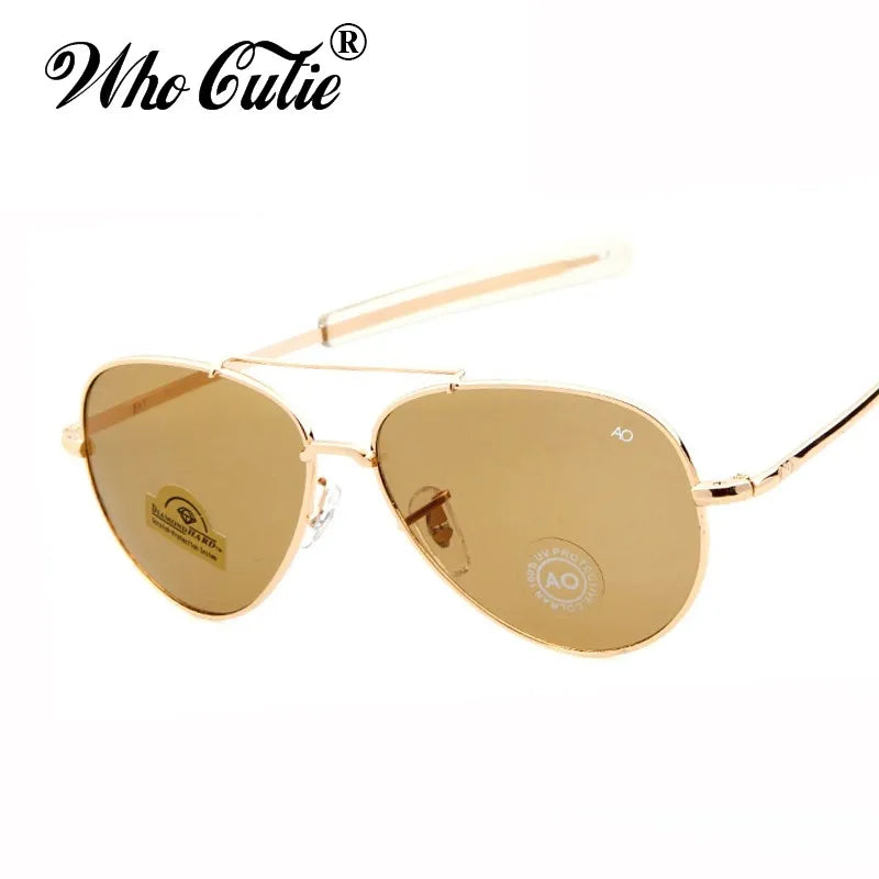 WHO CUTIE Brand AO Sunglasses pilot 90s Men Army Military 12K Gold Tint Frame American Optical Lens Sun Glasses with Box OM288B