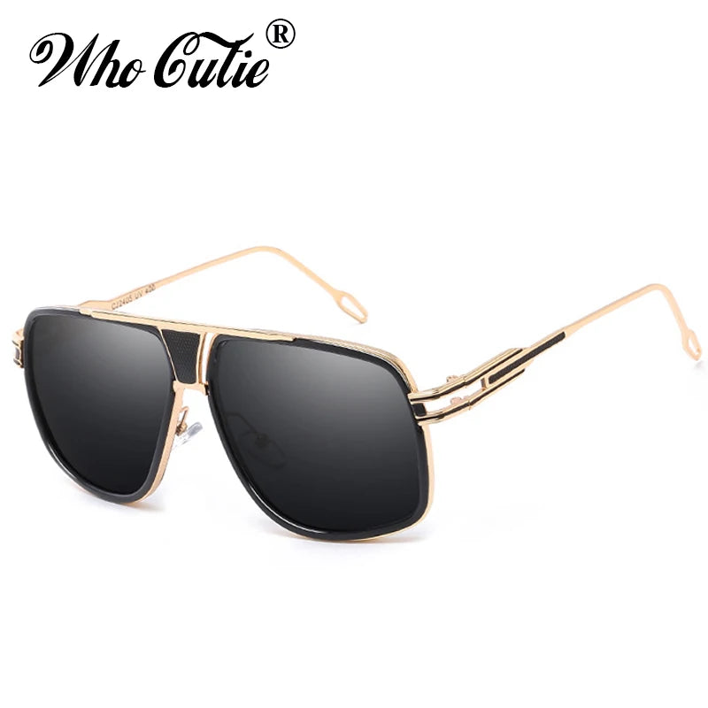 WHO CUTIE Classic Red Square Sunglasses Men 2018 Trendy Luxury Brand Brad Pitt Style Male Grandmaster Flat Top Sun Glasses OM129