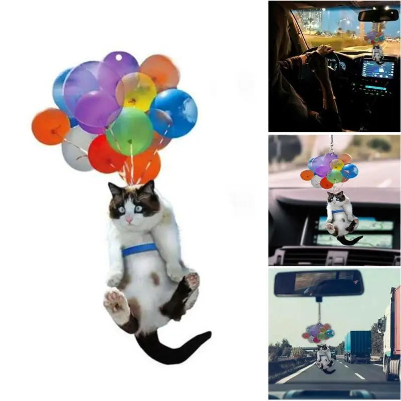 Colorful Balloon Flying Cat Hanging Rearview Ornament  Car Decor