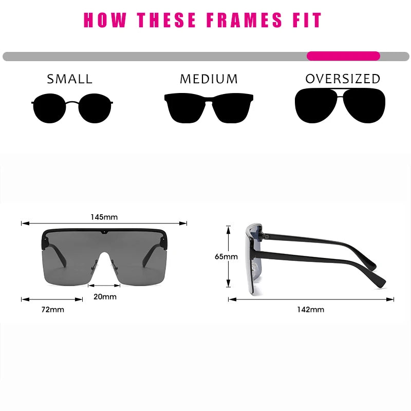 Oversized Half Frame Sunglasses with Mirror Lenses - Perfect for a Stylish Look