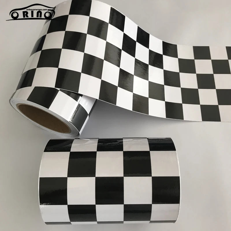 Black and White Racing Checkered Flag Vinyl Decal for Cars and Motorbikes - 15x500cm Waterproof Sticker Wrap with Air Release for Easy Installation