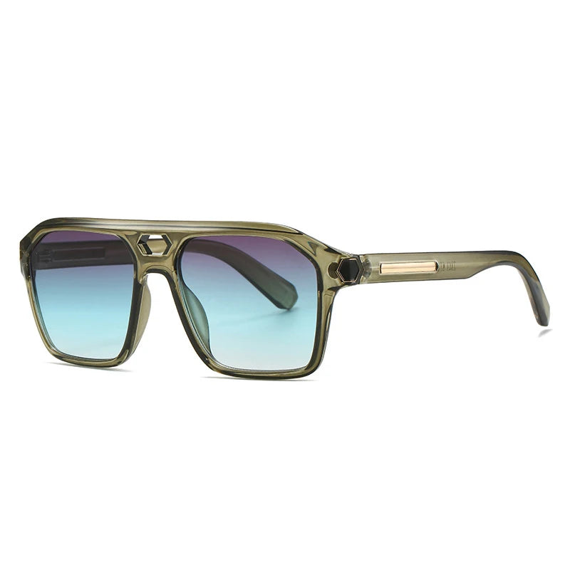 Vintage Leopard Square Sunglasses for Men and Women - UV400 Protection - Stylish Double Bridge Frame with Rivet Accents