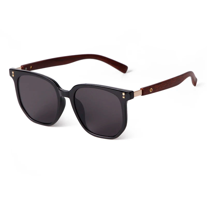 Imitation Wooden Frame Square Sunglasses - Modern Flat Top Design for Men and Women