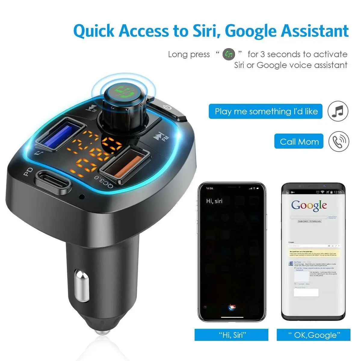 Smart Bluetooth FM Transmitter for Car - Fast Charging, Hands-Free Calling & MP3 Playback