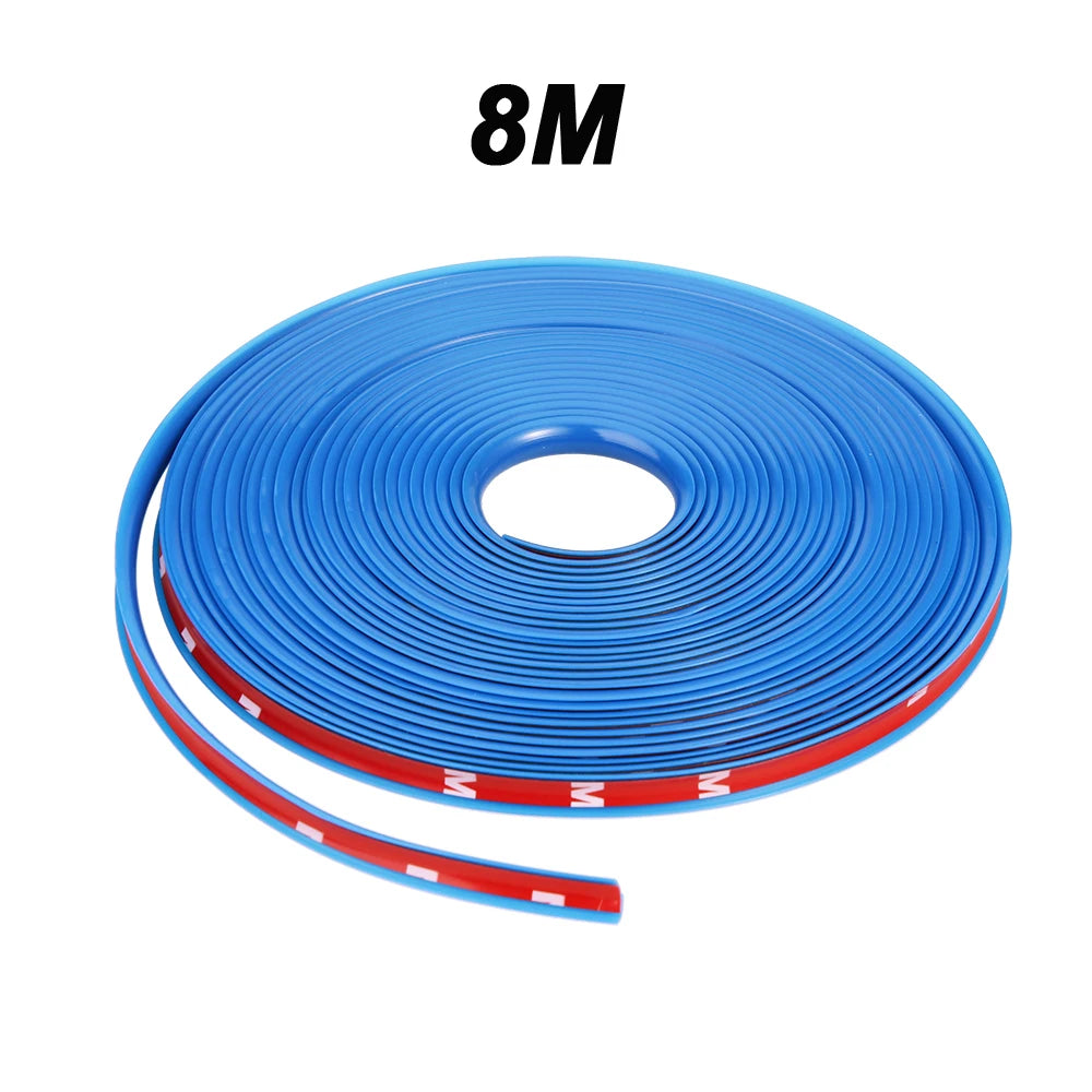 8M Flexible Car Wheel Rim Protector Strips - Stylish PVC Tire Guard Moulding in Multiple Colors for Ultimate Rim Protection