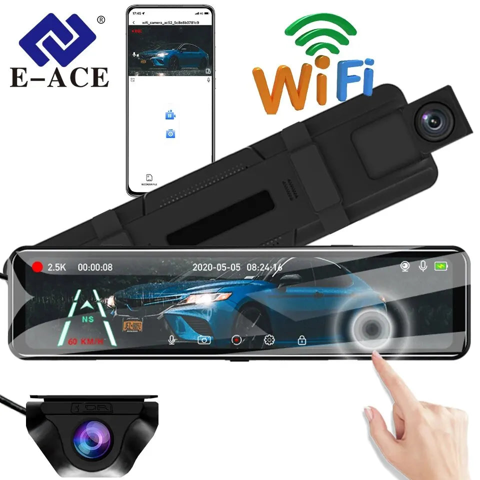 12" 2K Touchscreen Dual Lens Car Dash Cam with GPS and Night Vision - Premium Auto Recorder for Safety and Security