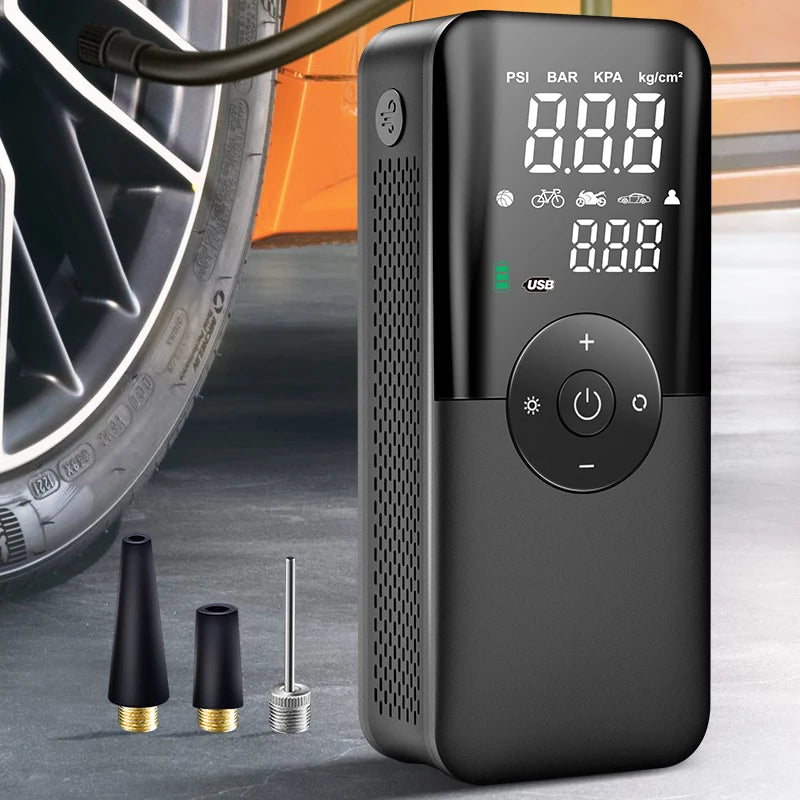 Portable Cordless Air Pump Tire Inflator - Rechargeable Digital Compressor for Cars, Bikes, Balls, and More