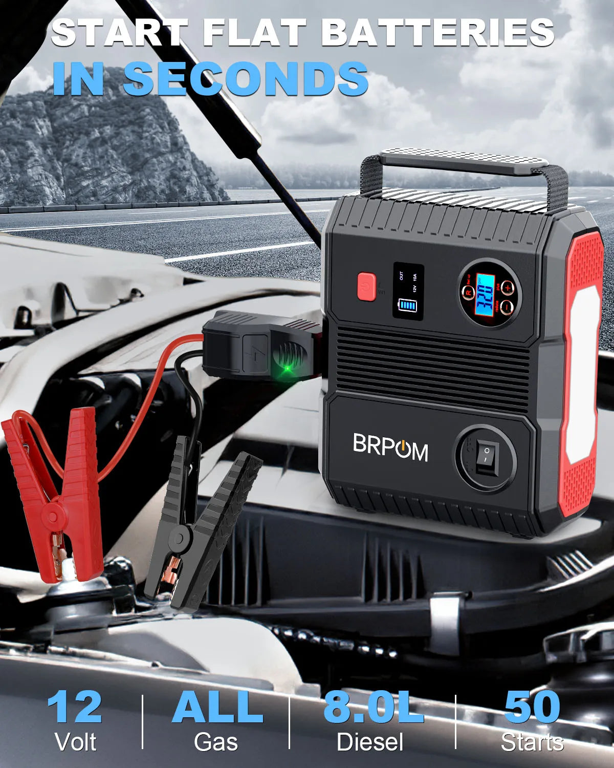 4-in-1 Portable Car Jump Starter with Air Compressor - 3000A Power Bank and 24000mAh Battery Charger for Easy Boosting and Starting