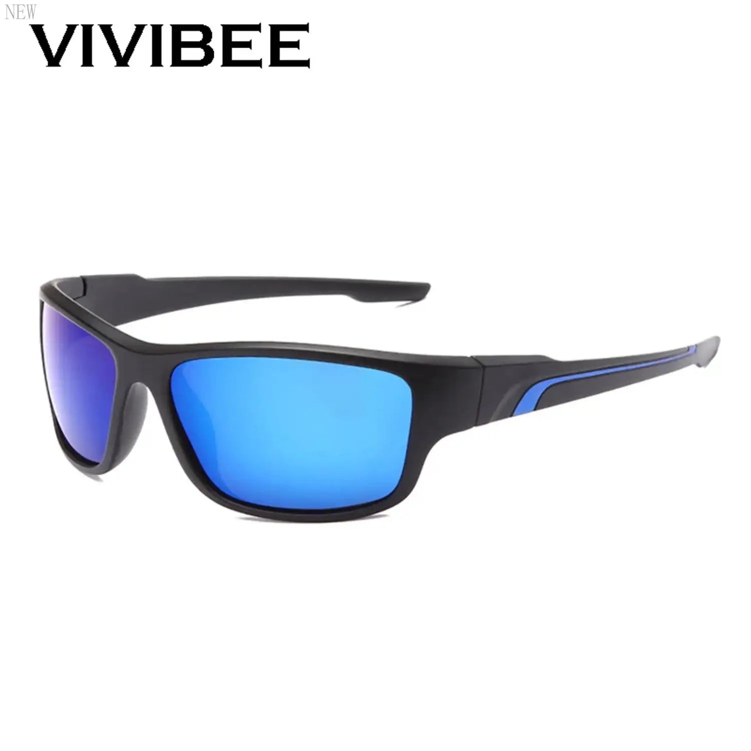 Outdoors Driving Sunglasses  Matte Black Frame  Polarized Blue Mirror Lens