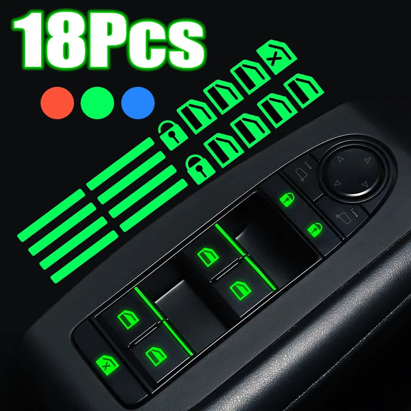 18Pcs/set Car Luminous Car Door Window Button Stickers