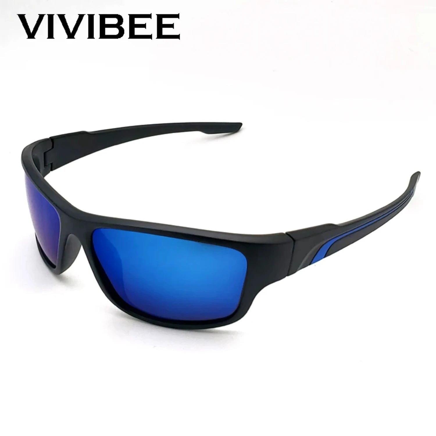 Outdoors Driving Sunglasses  Matte Black Frame  Polarized Blue Mirror Lens