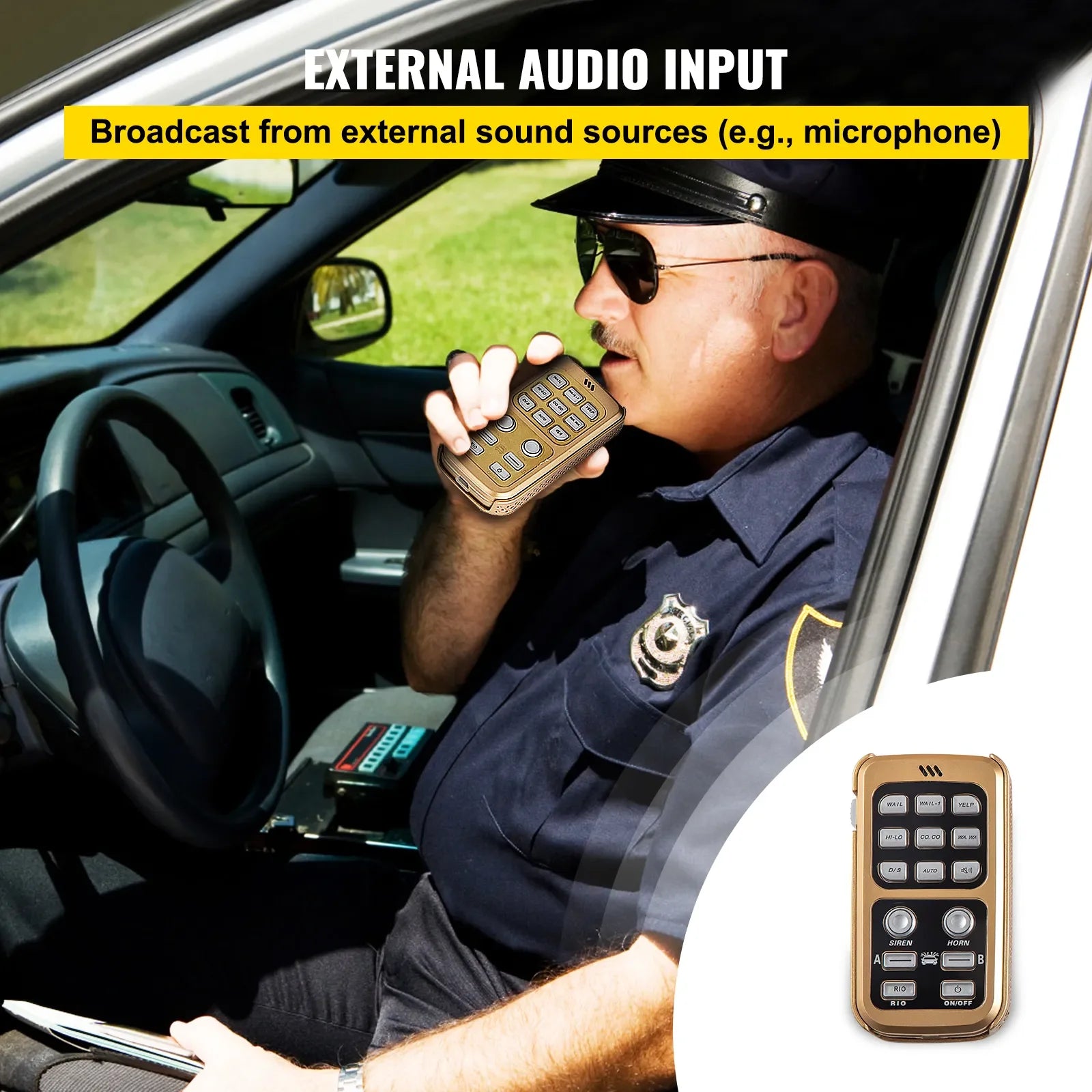 200W Emergency Vehicle Siren System with 8 Warning Sounds & Remote Mic - Ideal for Police, Fire & Ambulance