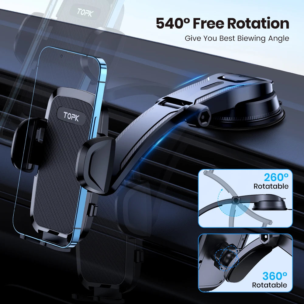 Universal Adjustable Car Phone Holder - 360° Gravity Mount with Nano Suction for Hands-Free Driving - Compatible with All Smartphones