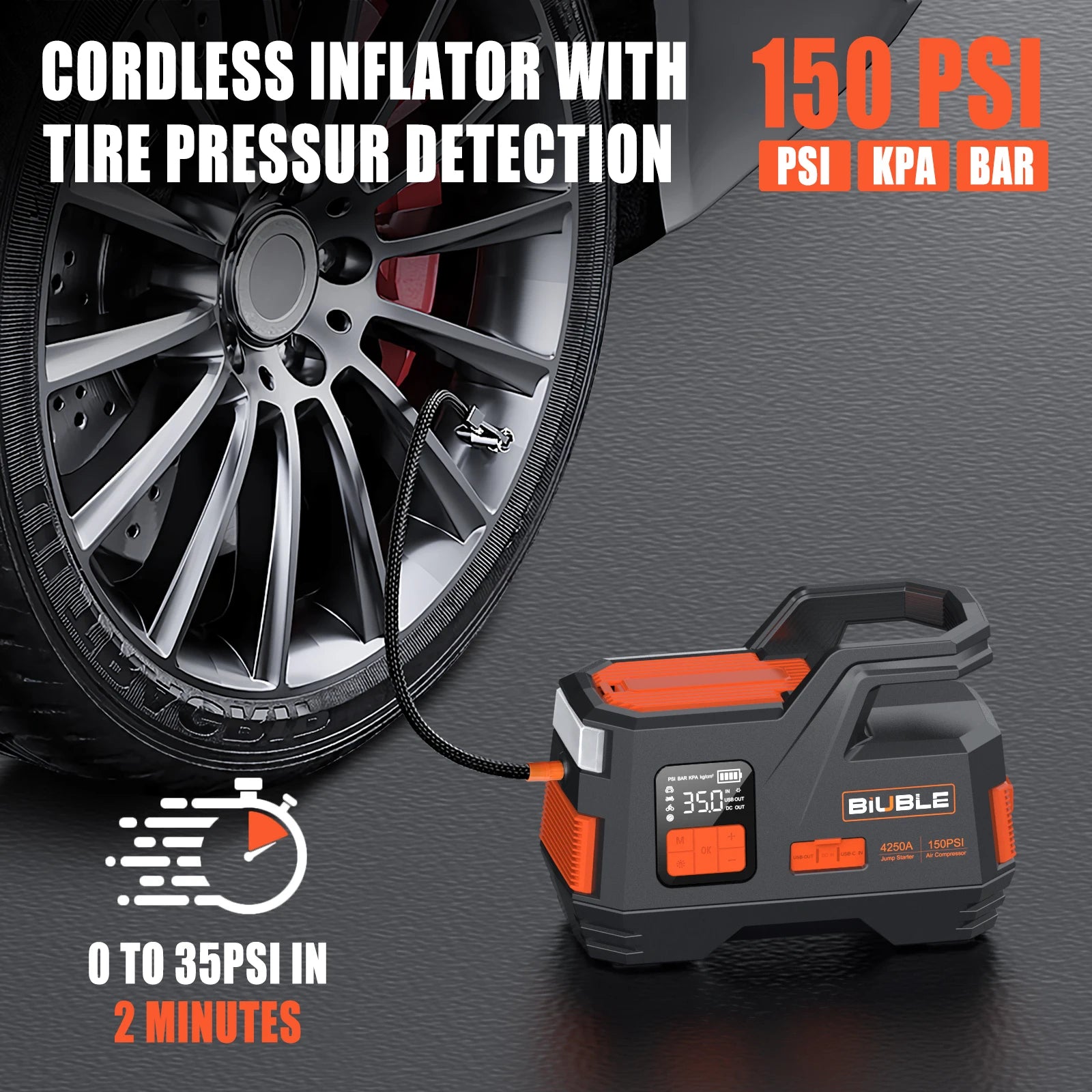 Car Jump Starter Air Pump 150PSI 26800mAh Peak Current 4250A Car Battery Booster Tire Air Compressor