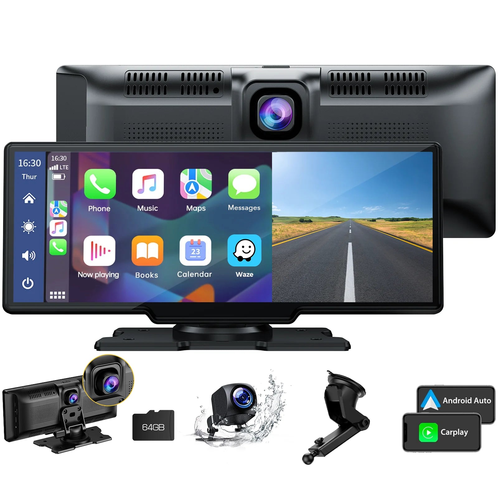 10-Inch Dual Lens Wireless CarPlay & Android Auto Dashboard Display with GPS and Rearview Camera  

Transform your driving experience with this versatile 10-inch touchscreen display, featuring seamless wireless CarPlay and Android Auto connectivity.