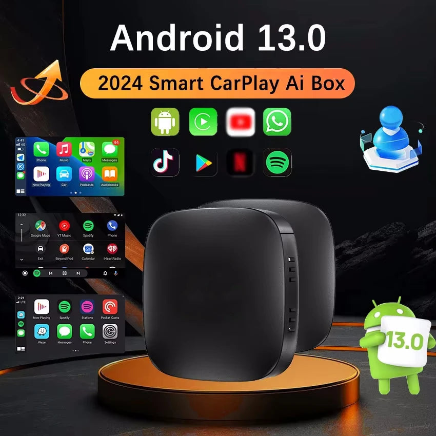 Wireless CarPlay and Android Auto Smart TV Box with Built-in Wi-Fi, Netflix & YouTube Support - Plug and Play Car Dongle for Seamless Driving Experience