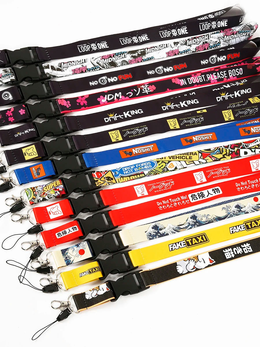 NOS JDM Style Lanyard Keychain for Car Lovers - Durable Neck Strap for ID, Keys, and Cell Phones - Trendy Automotive Accessory