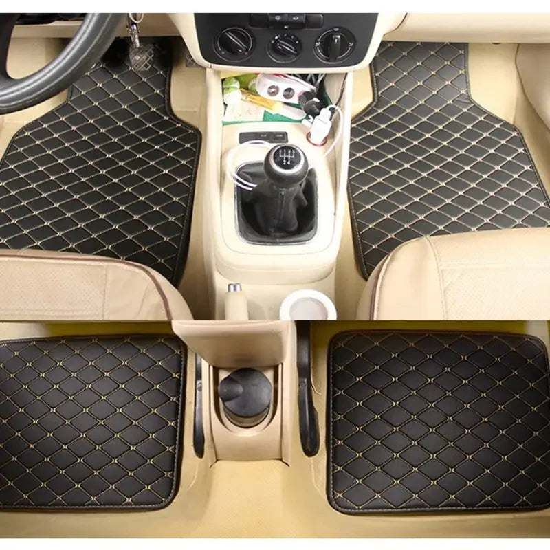 Luxury Waterproof Leather Car Mats - Universal 4-Piece Set for 5-Seat Vehicles - Easy Clean, Durable Interior Protection