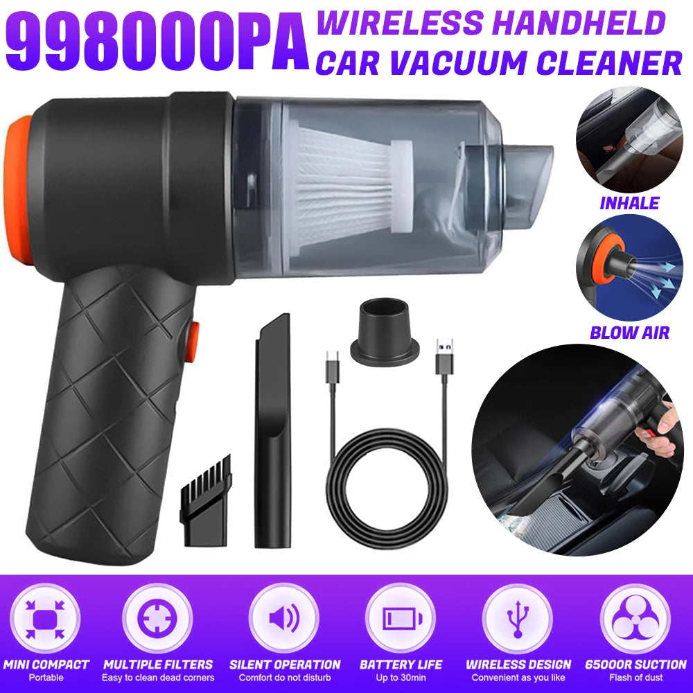 Wireless Handheld Vacuum Cleaner 2 in1 Portable Mini Rechargeable Hand Held Dual Use Vacuum Cleaner Air Blower for Home and Car