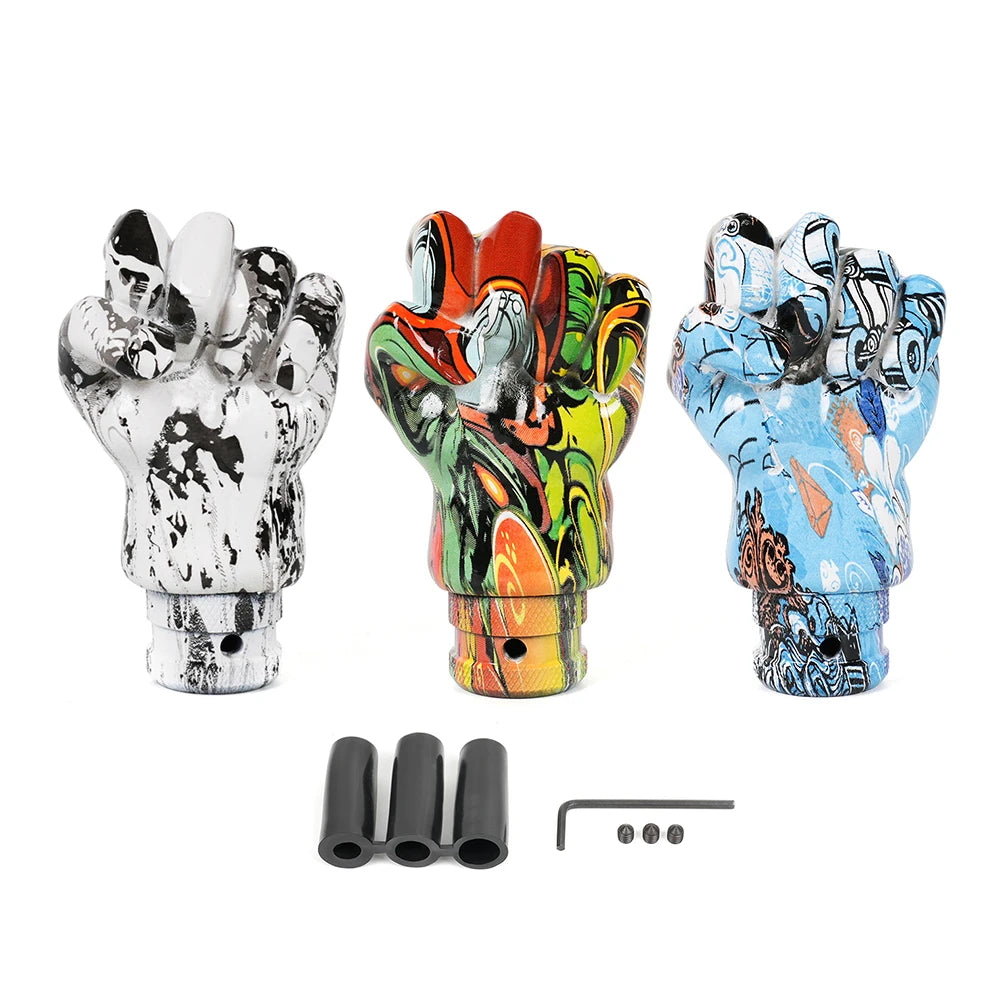 fix Manual Car Hand Shaped Style Resin Graffiti Gear Shift Knob MixedPattern Gear Stick Head Shifter Lever Handle SFN154