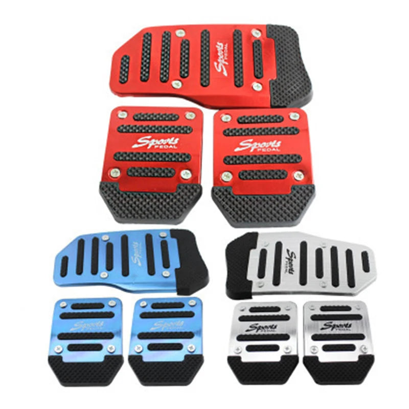 Stylish Non-Slip Aluminum Car Pedal Covers Set - Automatic Transmission Brake & Gas Foot Pads in Red, Blue, Silver