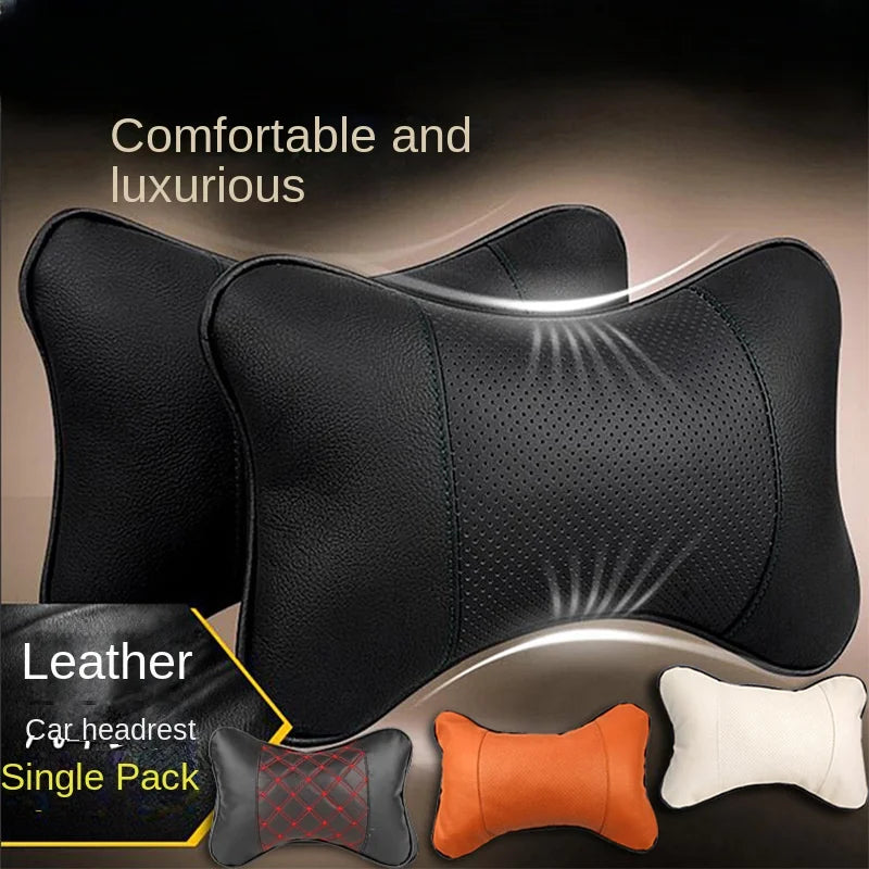 Ergonomic PU Leather Car Neck Pillow for Ultimate Neck Pain Relief - Universal Fit & Soft Fiber Filling