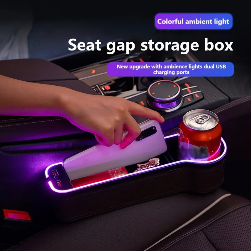 LED Car Gap Filler Cup Holder with 2USB Charger  Storage - Car Accessories