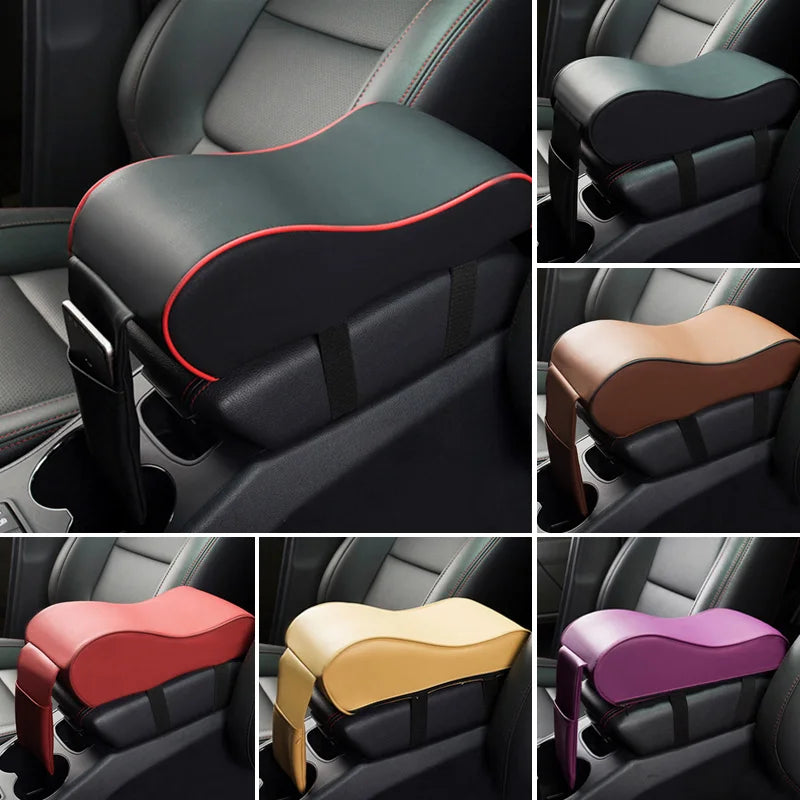 Leather Car Armrest Cushion Pad - Comfortable Console Protector with Memory Foam and Pocket