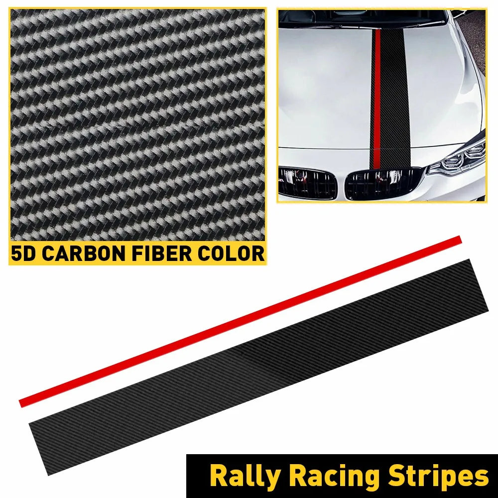 Universal 5D Carbon Fiber Racing Stripes Decal for Car Hood - Easy Install Hood Wrap Sticker for Sporty Vehicle Upgrade