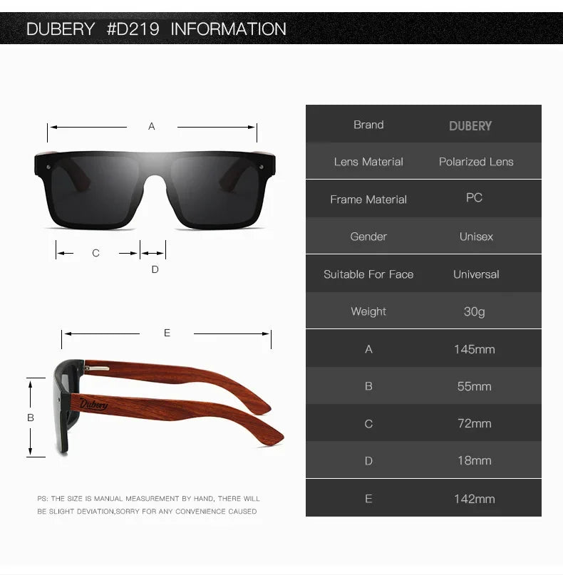 Polarized Square Wooden Sunglasses for Men - DUBERY UV400 Fashion Eyewear d219