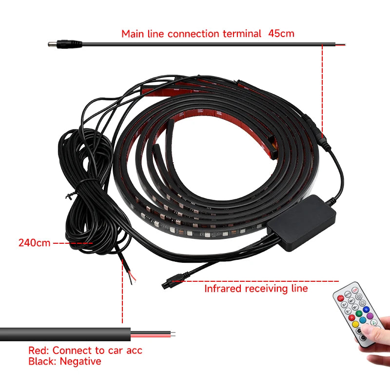 Full Color LED Underglow Car Chasis Light Strip, APP or Remote with Voice Control, Ambient Underbody Neon Lamp